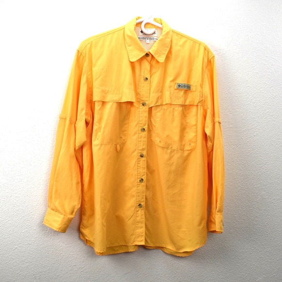 Columbia Long Sleeve PFG Shirt Size Large Color Yellow Gently Used Condition - Picture 2 of 4